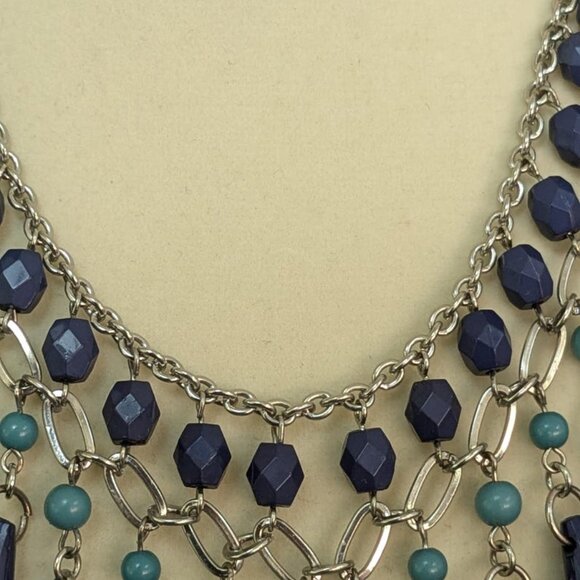 Blue Teardrop Beaded Necklace, Chunky Statement Necklace, Layered Navy Jewllrey - Picture 8 of 8